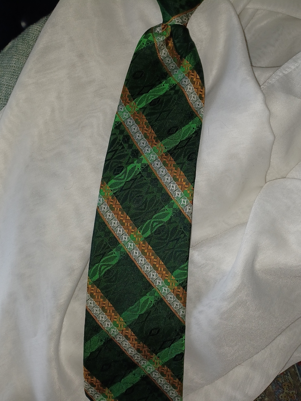 Wembley Dark Green Diagonal Stripe Tie with Brown and Silver Accents
